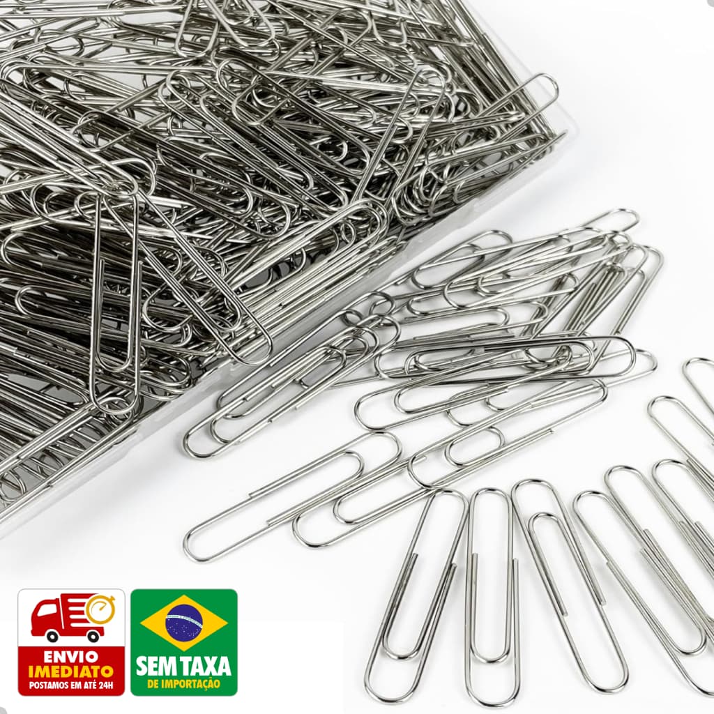 Jogo Clips de Papel 28mm Metal Niquelado 80 Peças com Caixa Organizadora