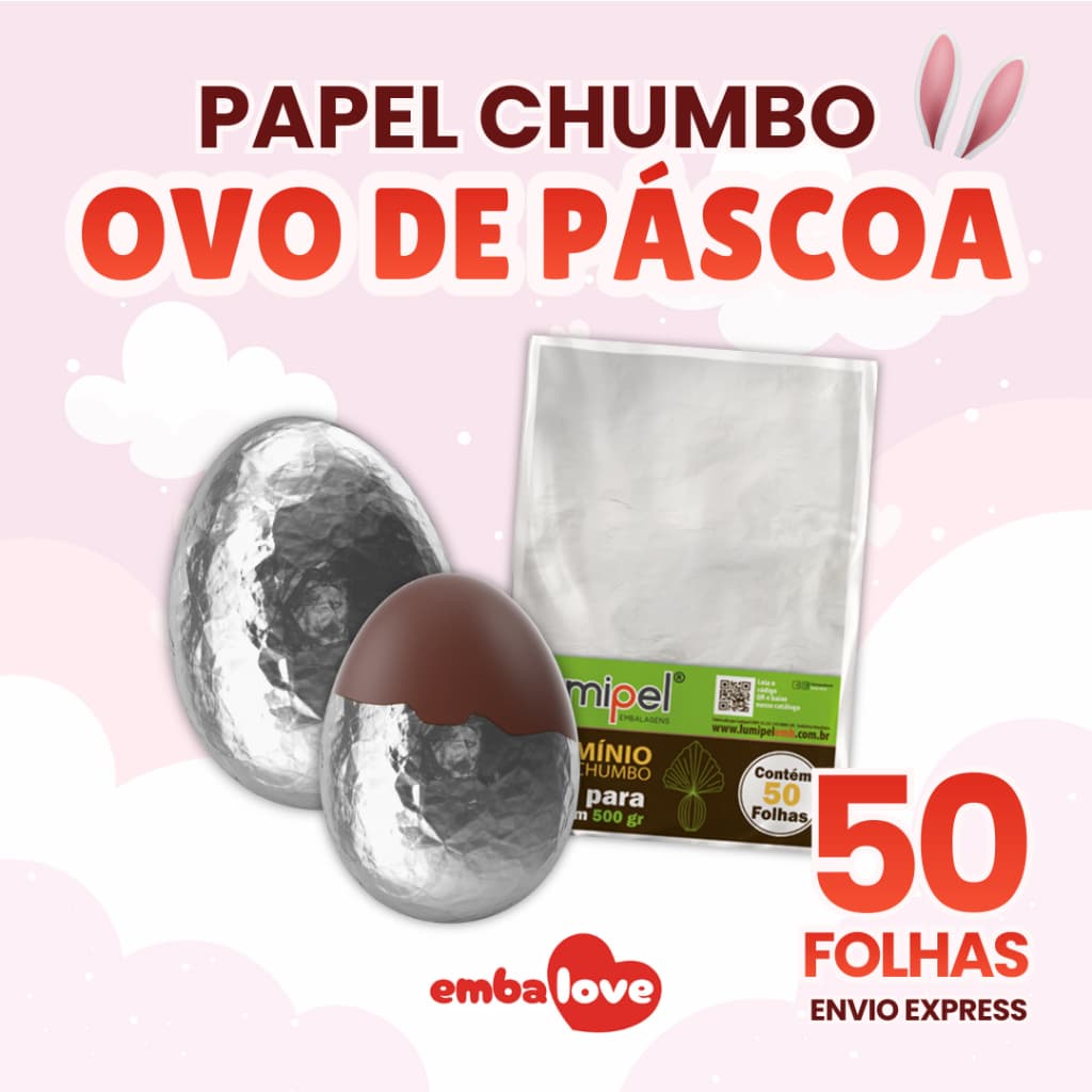 50 Papel Chumbo Alumínio Cortado P/ Ovos de Páscoa 100-500g