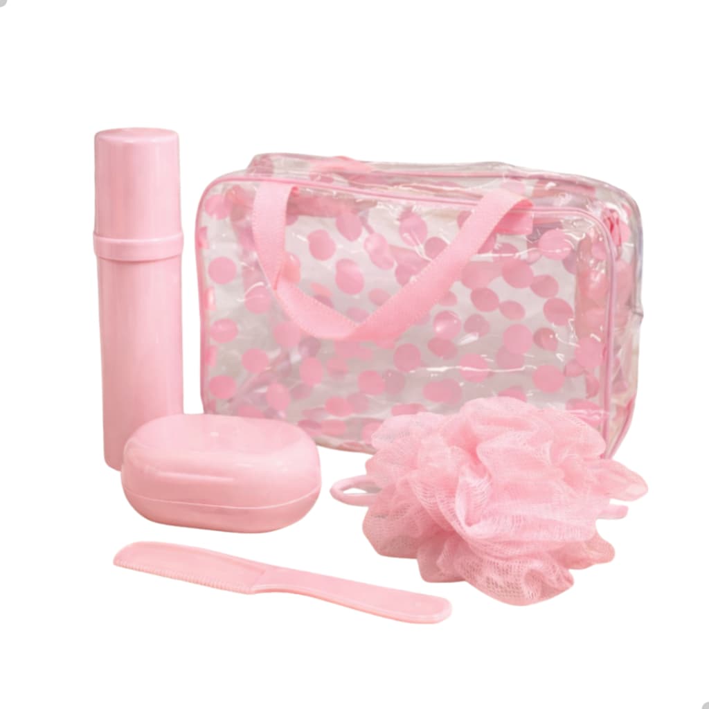 Kit Higiene Pessoal 5 Peças Nécessaire Porta Escova Saboneteira Pente Esponja