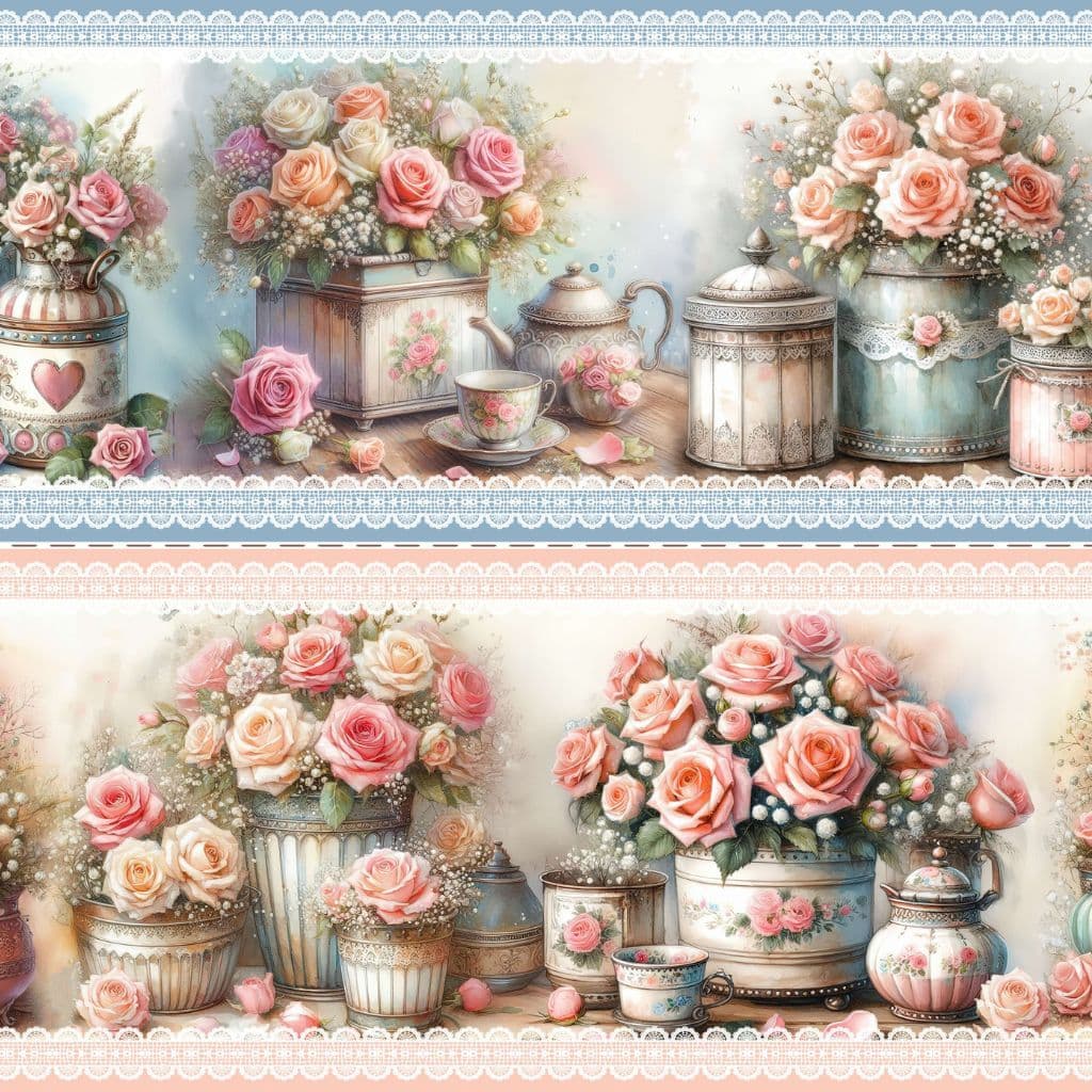 Tricoline Digital Algodão 100% Barrado Rosas Encantadas