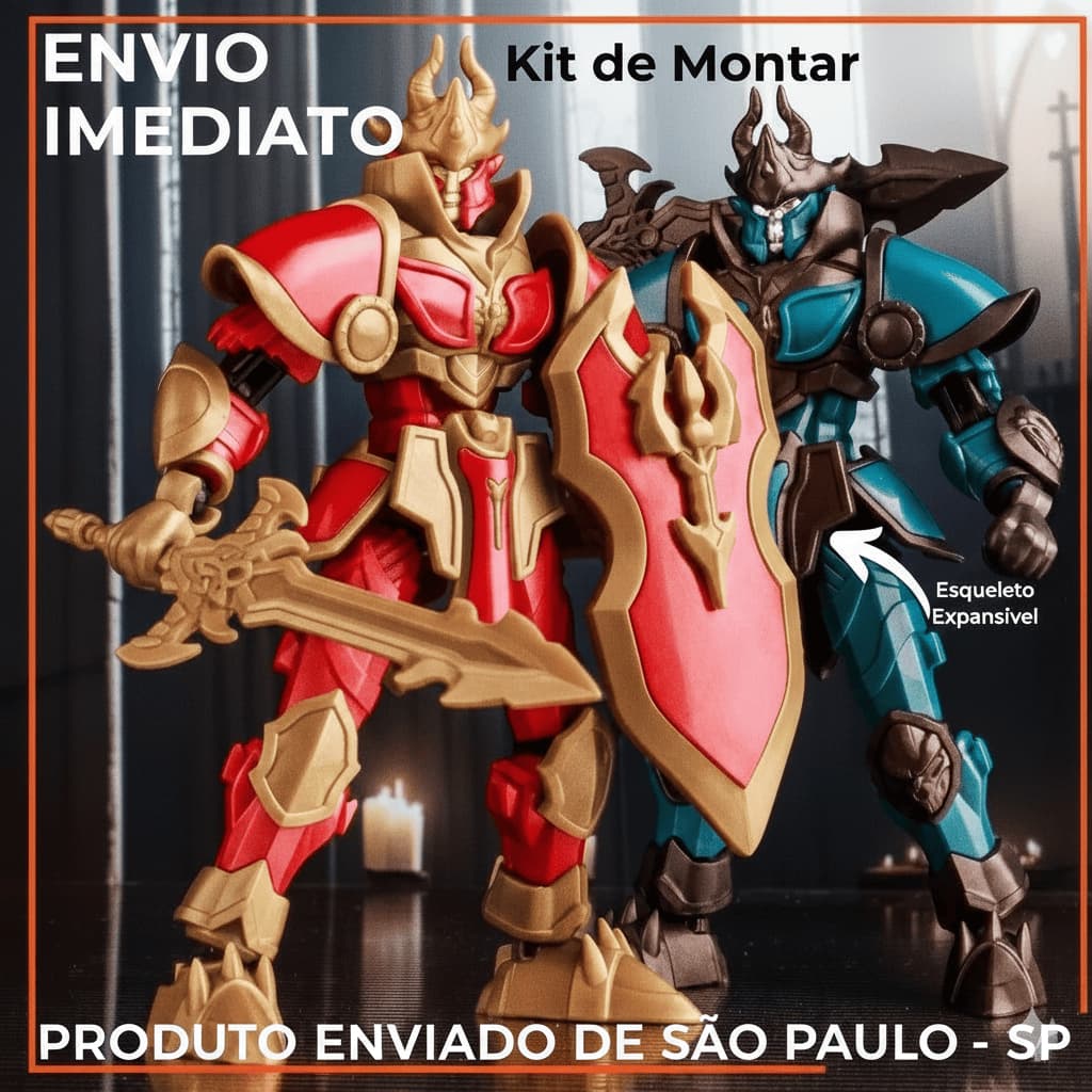 【Pronta Entrega】Boneco Action Figura Cavaleiro Articulado Kit Montar Armadura + Armas Brinquedo Coleção Anime  Criança