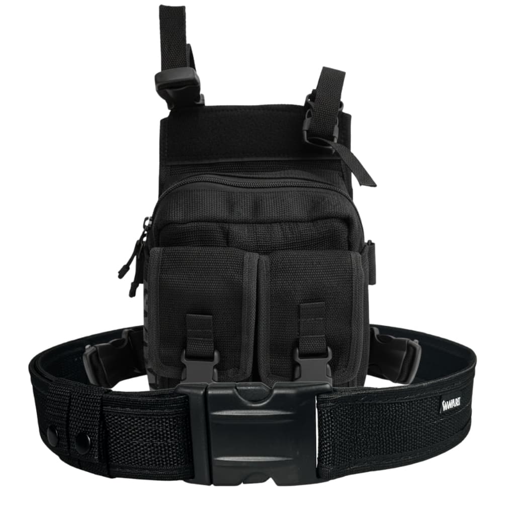 Bornal Tático Pochete de Coxa com Bolsos Externos + Cinto Tático Militar Preto