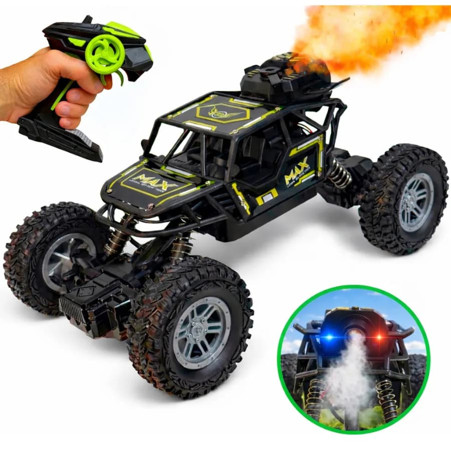 Carrinho de Controle Remoto 4x4 Recarregável USB Anda Na Terra Jeep Off Road Solta Fumaça