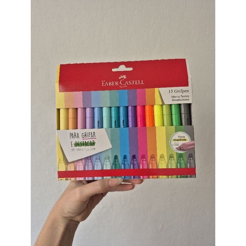 Kit marcador faber castell 15 cores pastel e neon, grifpen faber castell, marcador de texto