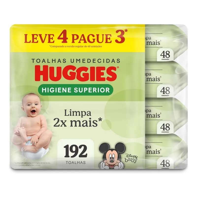 Kit Lenço Umedecido Huggies Higiene Superior - 192 Unid