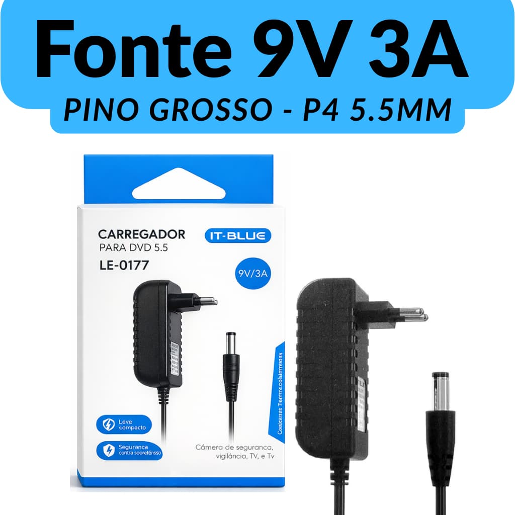 Fonte Carregador 9V 3A  Camera de Segurança, CFTV, Fita Led, Modem, Roteador, Caixa de Som