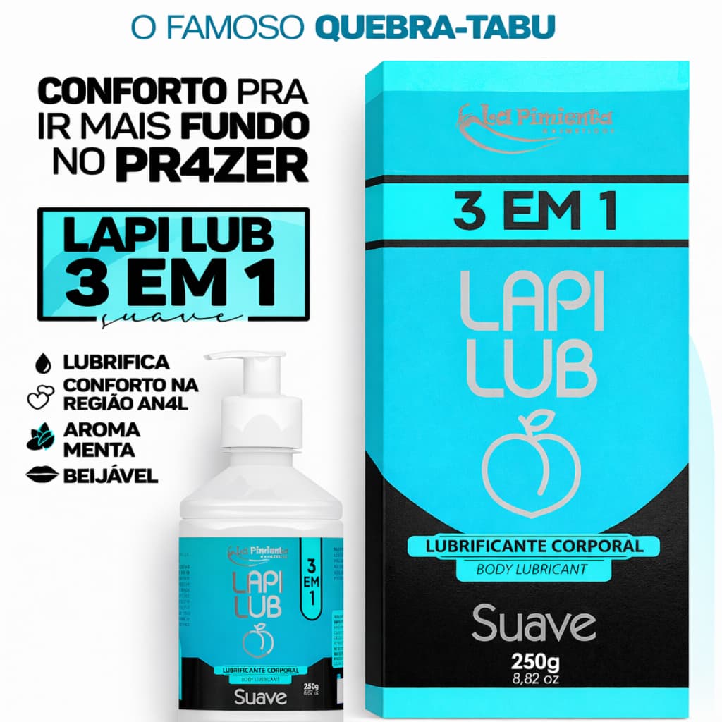 Gel Lubrificante Intimo Anal 3 em 1 Lapi Lub Suave La Pimenta 250ml  Alto Deslizamento Sem Dor