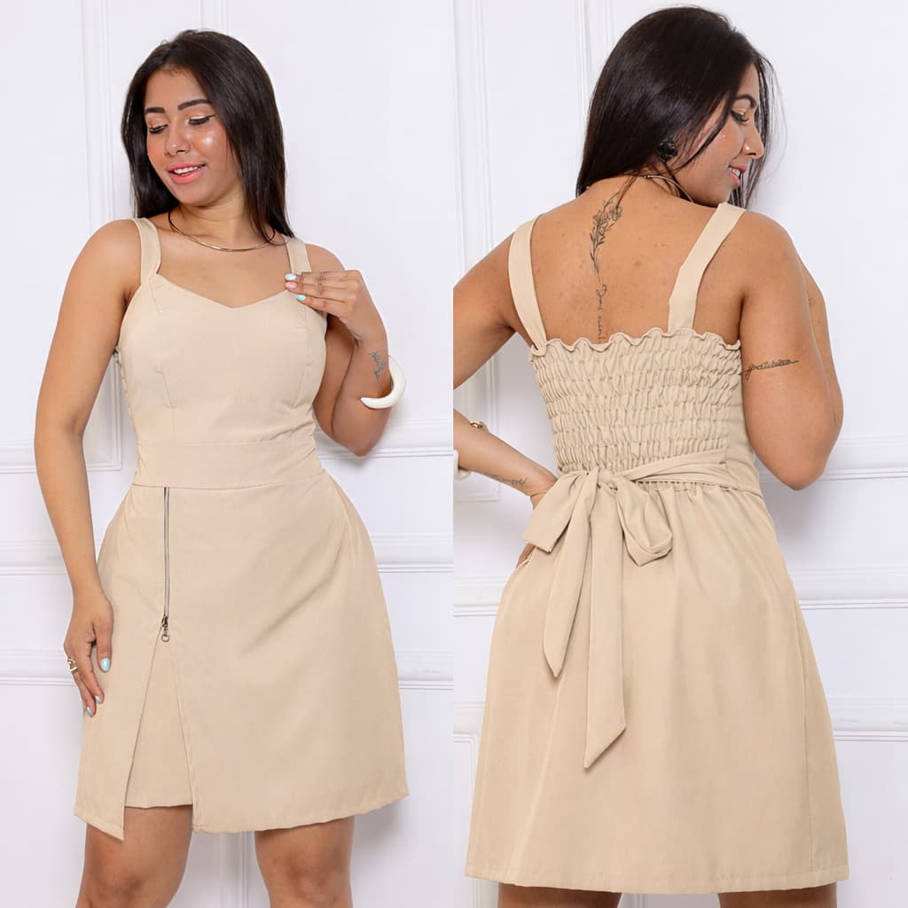Vestido Macaquinho short saia Liso, C/Zipér e alça Grossa Moda Verão, Estilo Casual e Elegante