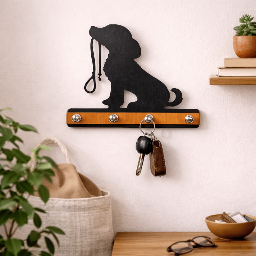 Porta Chave Decoração de Parede Cachorro com Coleira Enfeite de Quarto Sala e Escritório
