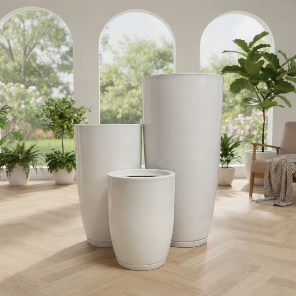 Kit 3 Vasos Decorativos Cone Bojo com Prato Coletor Embutido - Cores Tradicionais