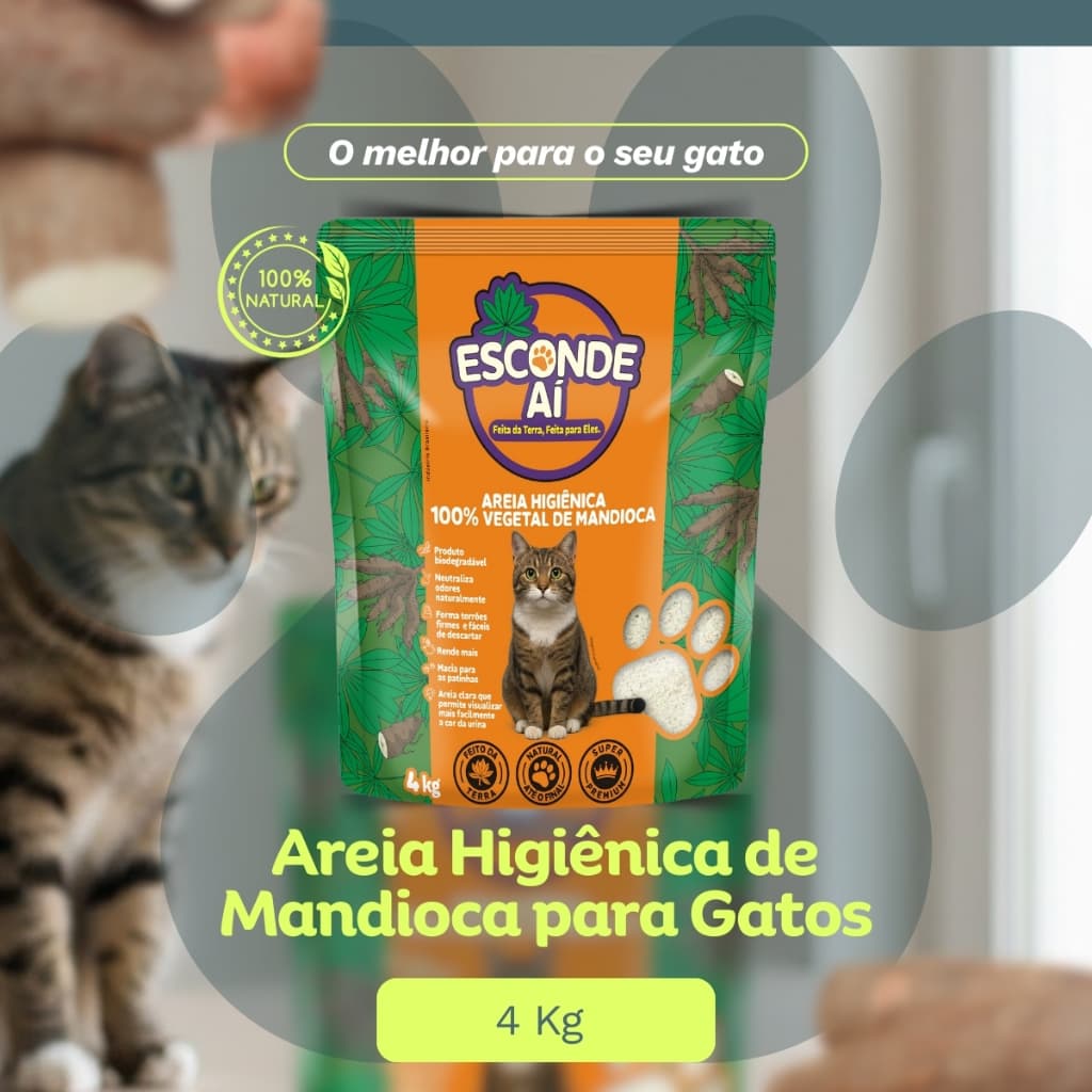 Areia Higiênica Para Gato 4kg Esconde Ai Mandioca Natural Biodegradável