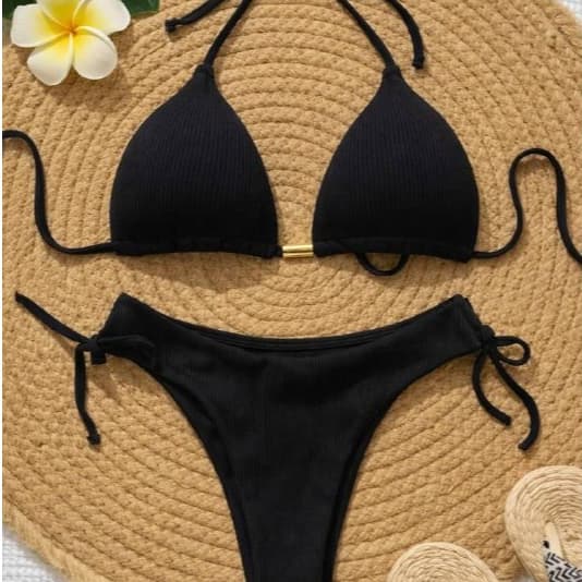 Biquíni Cortininha Canelado Fio Duplo Com Bojo Semi Fio Dental