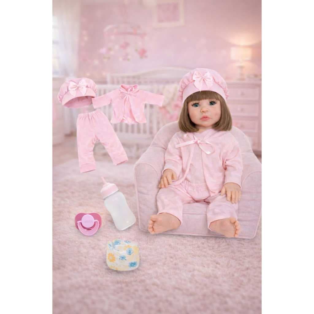Boneca Bebe Reborn Barata Realista Pode Dar Banho Com kit e Roupinha