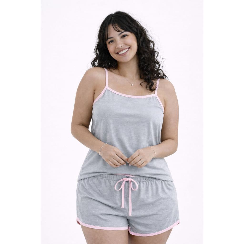 Pijama Feminino de Alcinha Liso com Detalhes na Alça | Short Doll Baby Doll | em Algodão Confortável