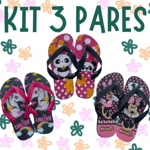 Kit 3 Pares de Chinelo Infantil Feminino Menina Barato