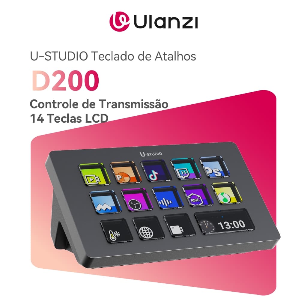 ULANZI D200 U- studio Stream Controller 14 Teclas LCD Macro Pad Personalizável Para OBS,  Twitch