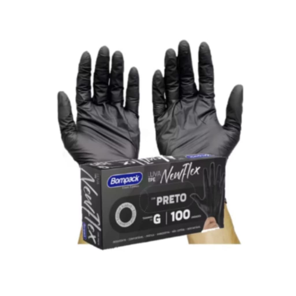 Luvas Descartável Preta Viniflex Sem Pó P M G GG Vabene TPE - 100un ou 50un