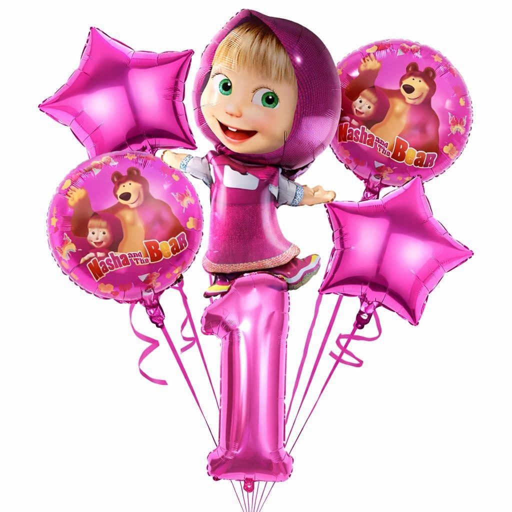 kit C/5 Balões Metalizado Masha E Urso Numero 40Cm Redondos 45cm Personagem