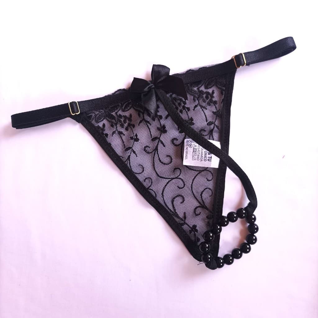 Calcinha Tailandesa Fio Dental em Tule Bordado - Modelo ajustavel Delicado.