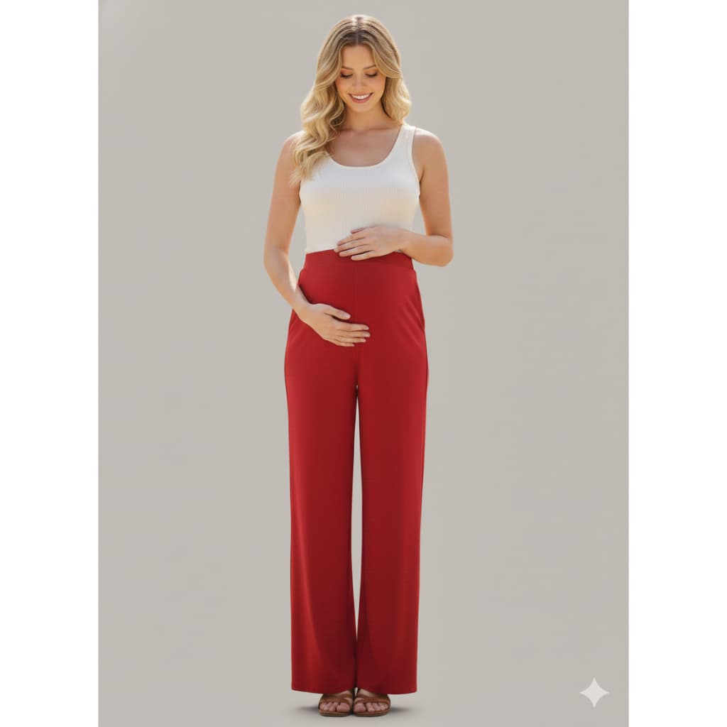 Calça Gestante Soltinha Com Bolso Cintura Alta Confortável Grávida