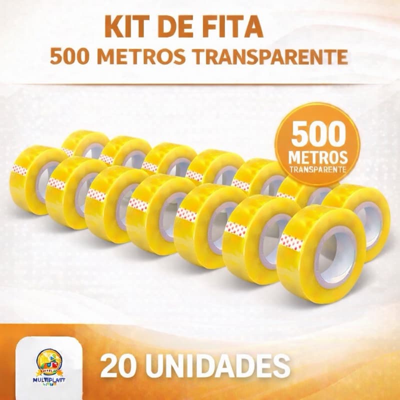 Fita Adesiva Durex 500 Metros kit com 20 Unidades Transparente