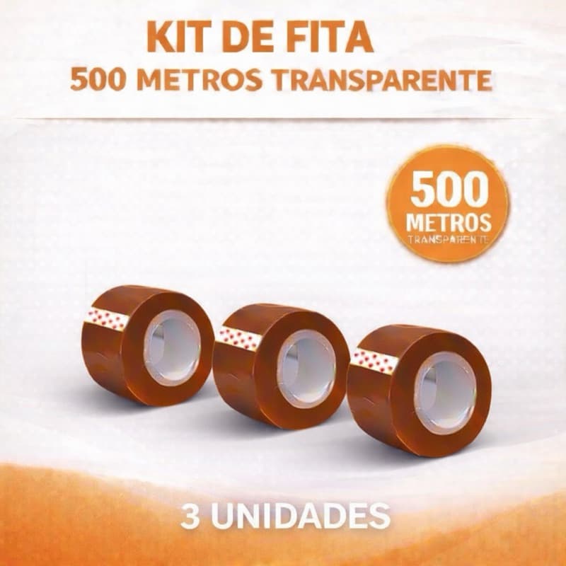 Fita Adesiva Durex 500 Metros kit com 3 Unidades Marrom