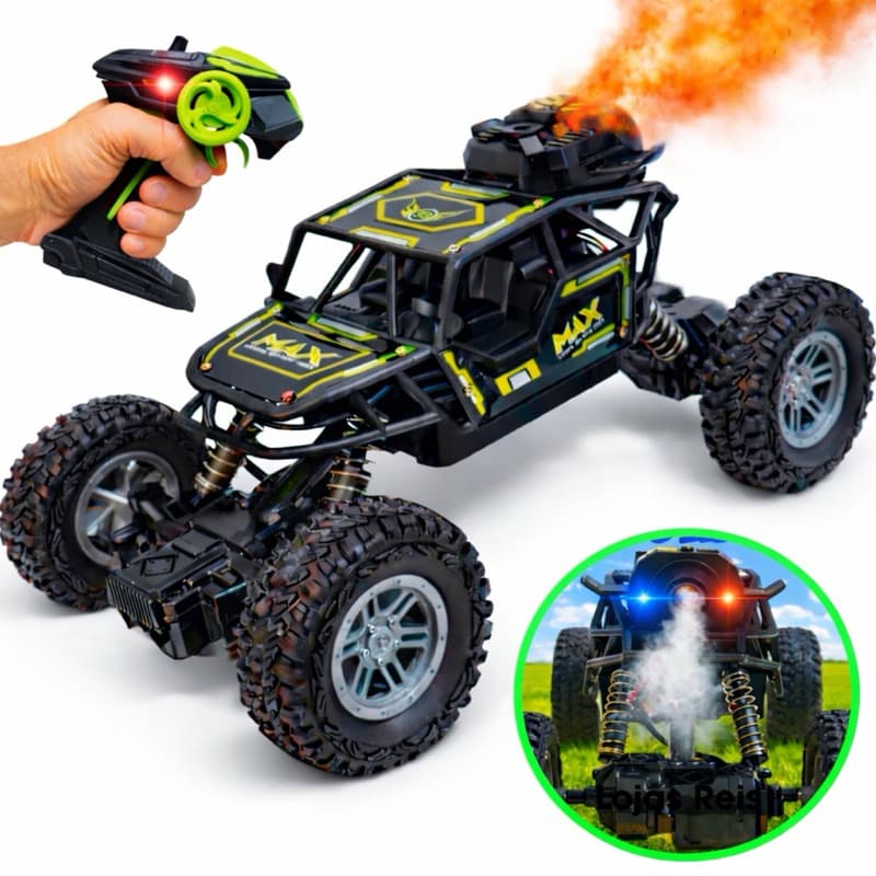 Carrinho Controle Remoto Solta Fumaça 4x4 Bateria Recarregavel Com Luz Brinquedo Infantil Metal