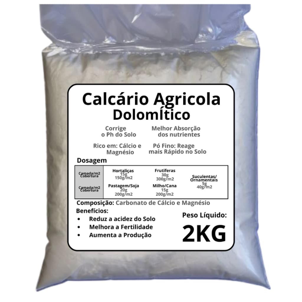Calcário Agricola 2KG - Corretivo de Solo Cálcio e Magnésio para Todos Tipos de Plantas!