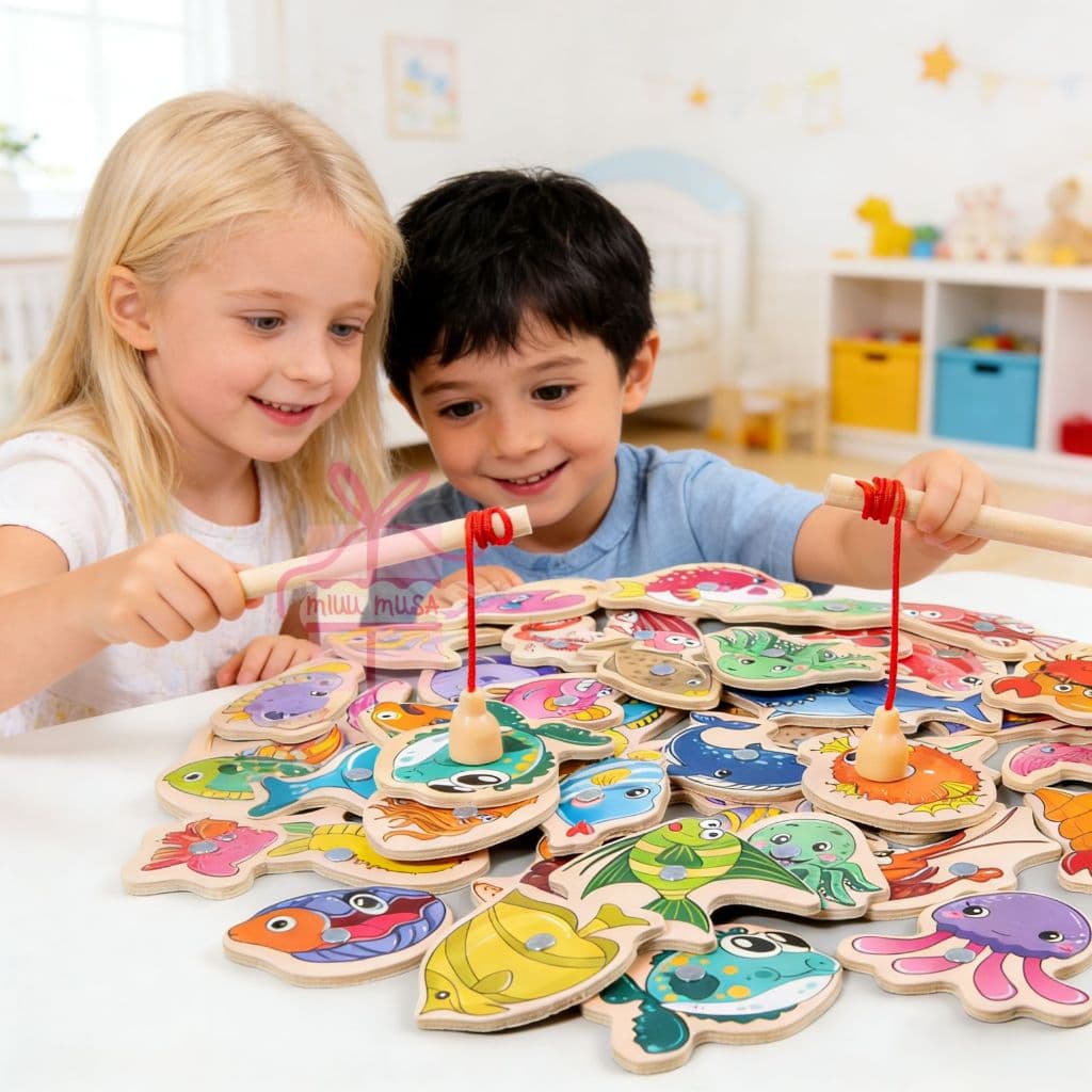 54,33 Peças Brinquedos Pescaria Magnéticos infantil De Madeira/Jogos Educacionais Para Crianças Montessori