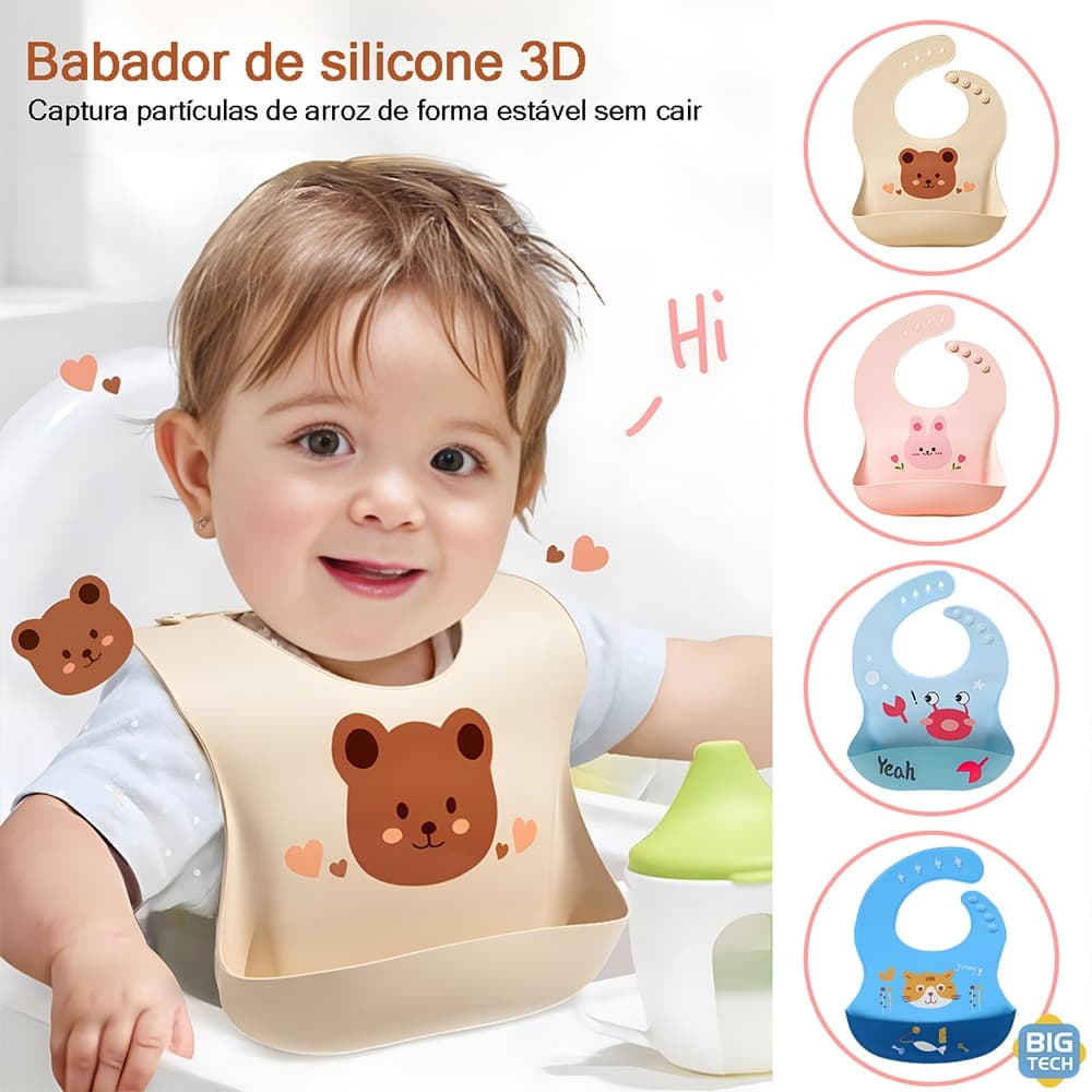 Babador De Silicone Infantil Impermeável Babadores Para Bebê Coletor De Migalhas De Pão Adjustable Menino e Menina