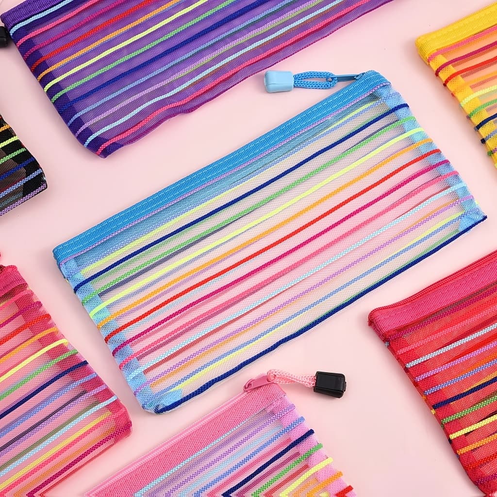 30 Peças Estojo Multiuso Bolsinha Nylon Colorido Necessaire 12x23cm Promoção