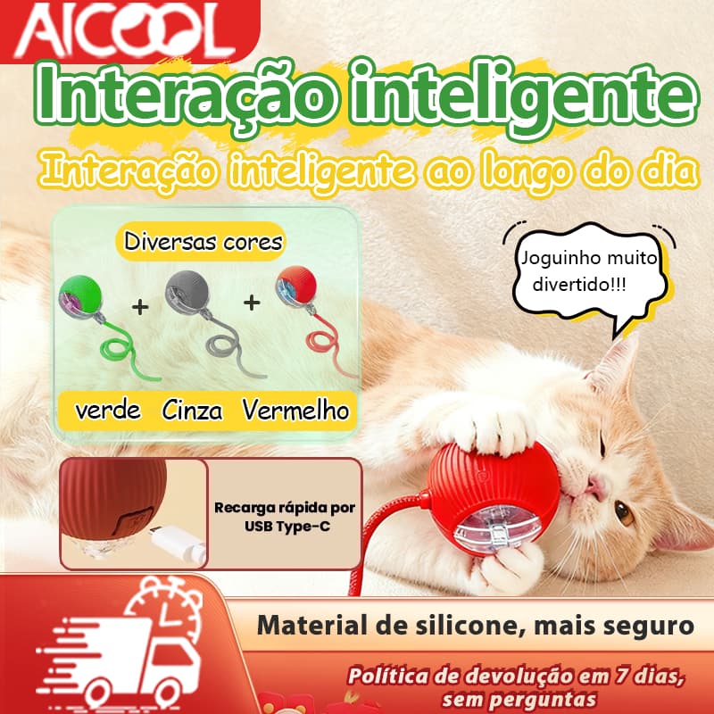 Brinquedos Inteligentes para Gatos e Cães Bola Automática de Rolo Resistente a mordidas e arranhões Com rabo de plástico