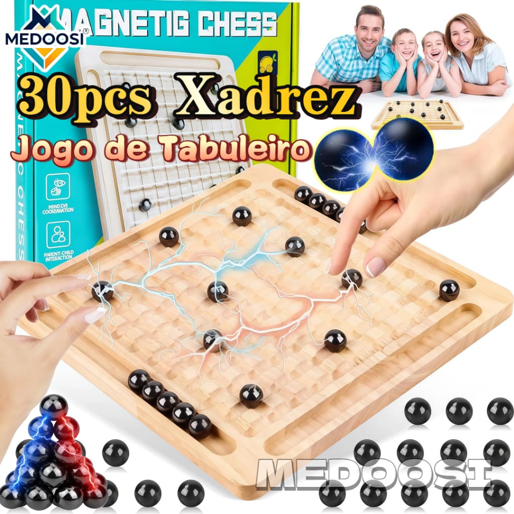 ​​MEDOOSI Xadrez Magnético de Madeira Portátil -Jogo de Tabuleiro Infantil com Peças Brinquedo Educativo para Interação