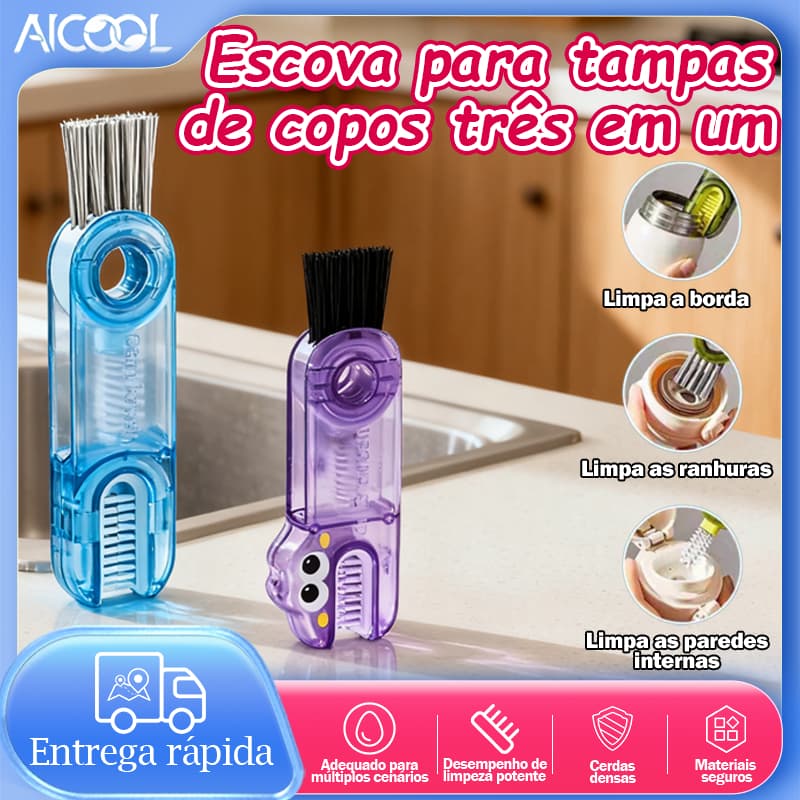 AICOOL Scova de limpeza de copos três em um, adequada para mamadeiras e copos, multifuncional, rotação de 360 graus