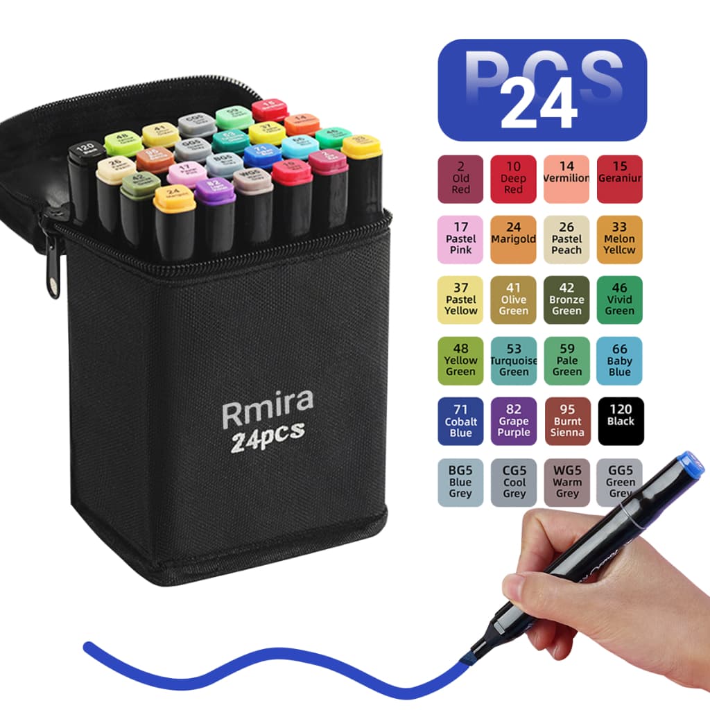 Canetas Marqueadoras Dupla Ponta Rmira 24 Cores | Para Desenho Arte Sketching Escolar Profissional