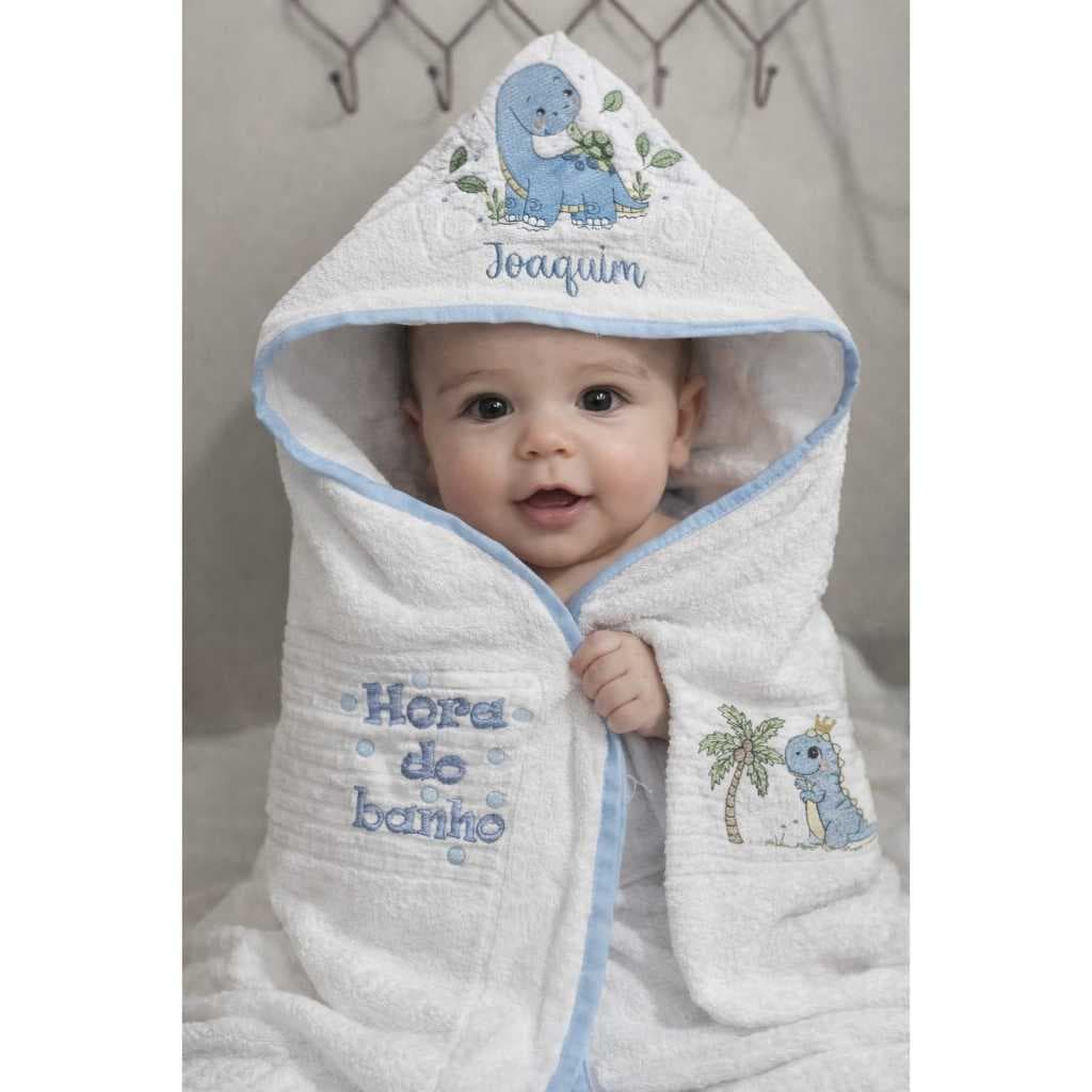 Toalha com Capuz Bebê Personalizada Nome Tema Infantil Algodão Banho Presente