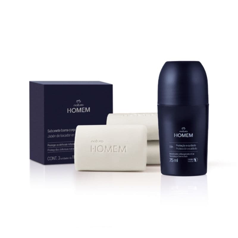 Kit Desodorante Roll-on e Sabonete Corpo e Barba Natura Homem (2 produtos)
