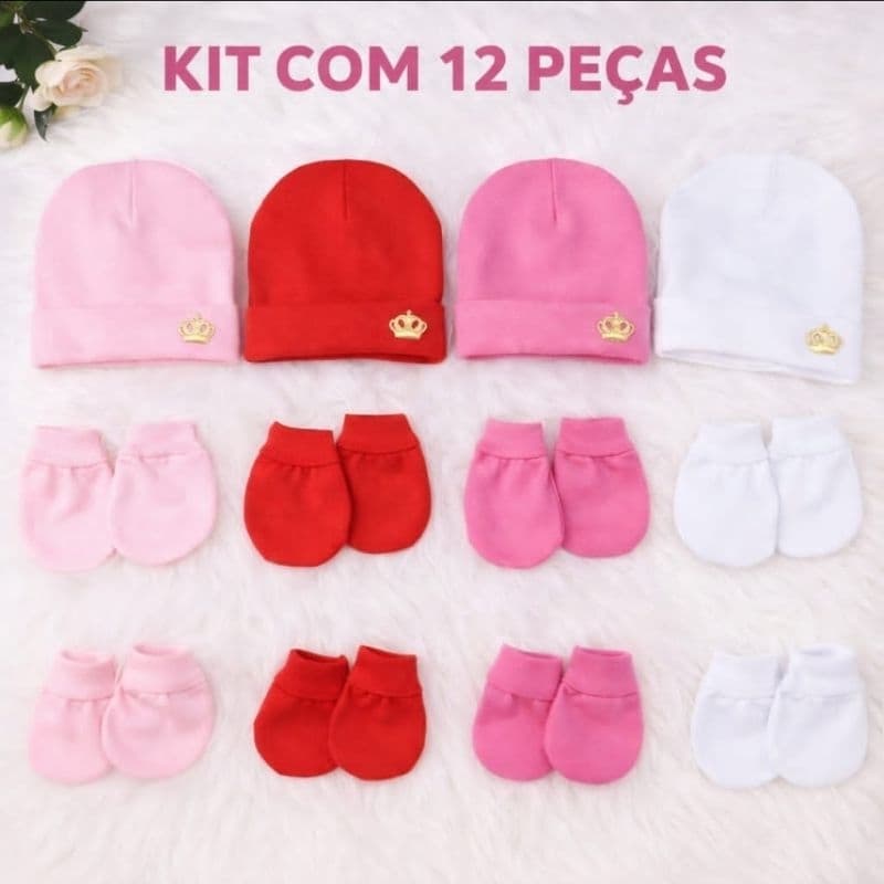 👉4, 5 ou 10 Kit touca + luva + Sapatinho Recém-Nascido 4,5 ou 10 Kits(12, 15 ou 30 Peças)Enxoval Maternidade 0 a 3 Meses