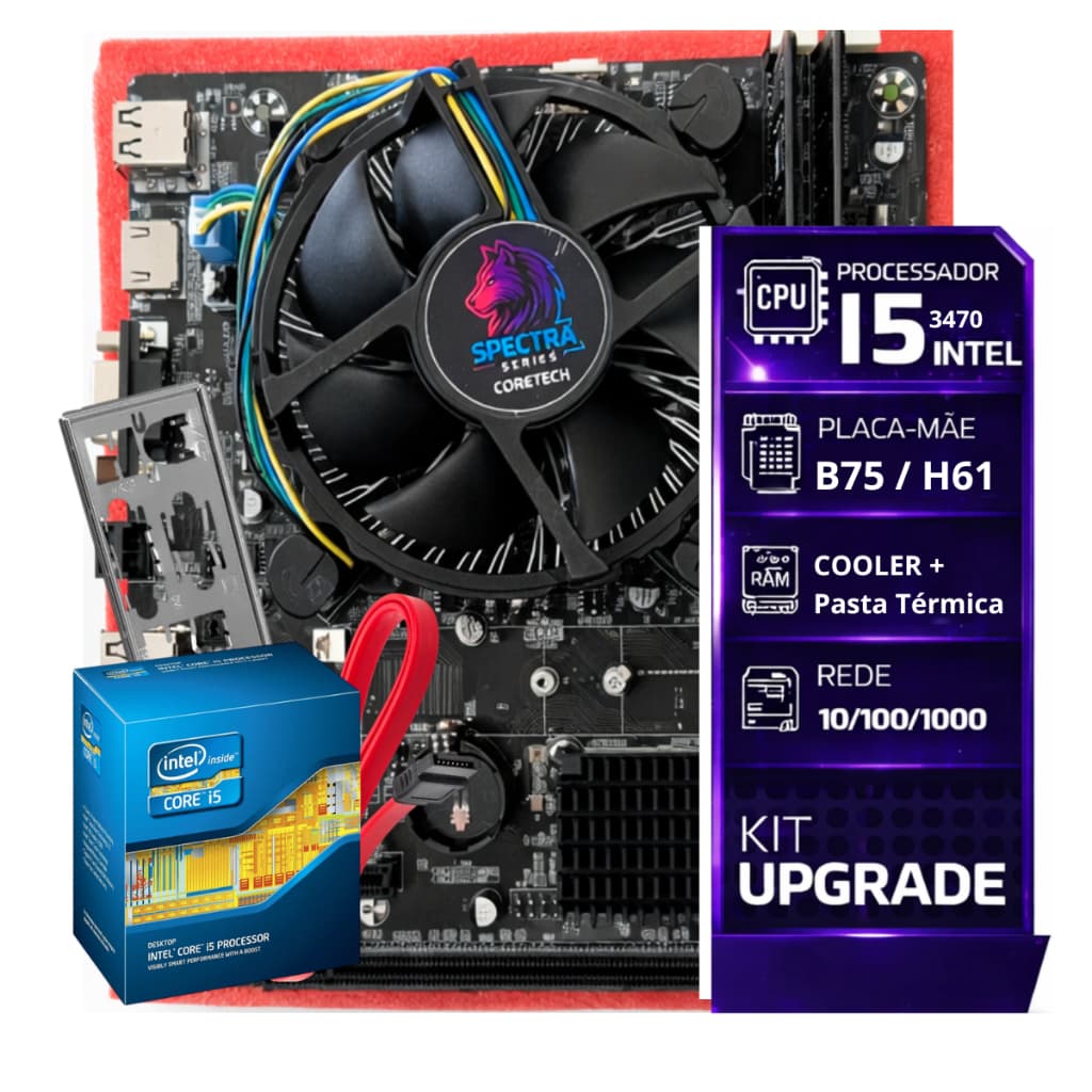 Kit Upgrade Intel I5 3470 + Placa B75/H61 1155 Cor Preto