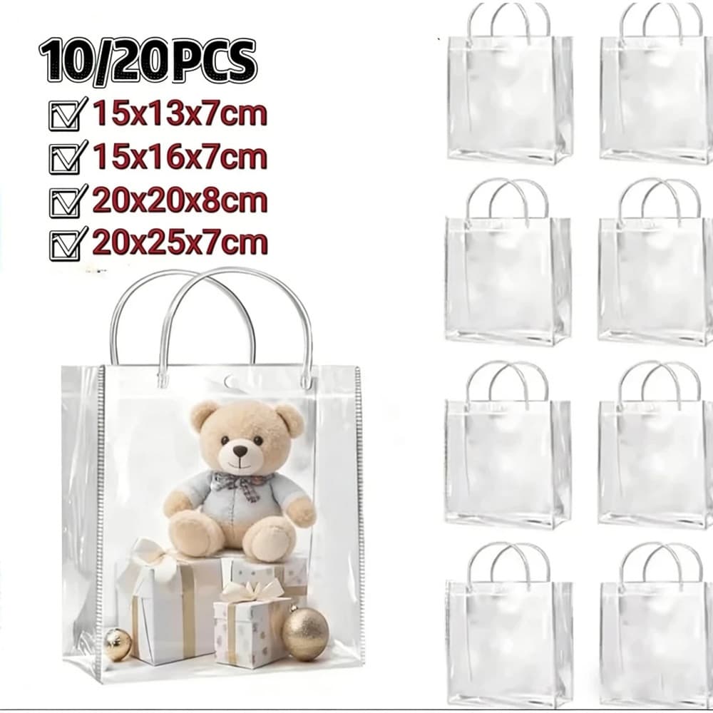 Kit 20/10 sacos de presente lembrança de plástico transparente reutilizável festa e sacola de praias
