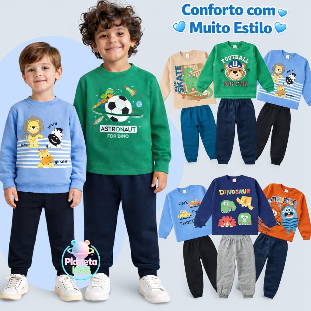 Lote 8 Peças Moletom Masculino Infantil Inverno Conjunto Menino 1 a 8