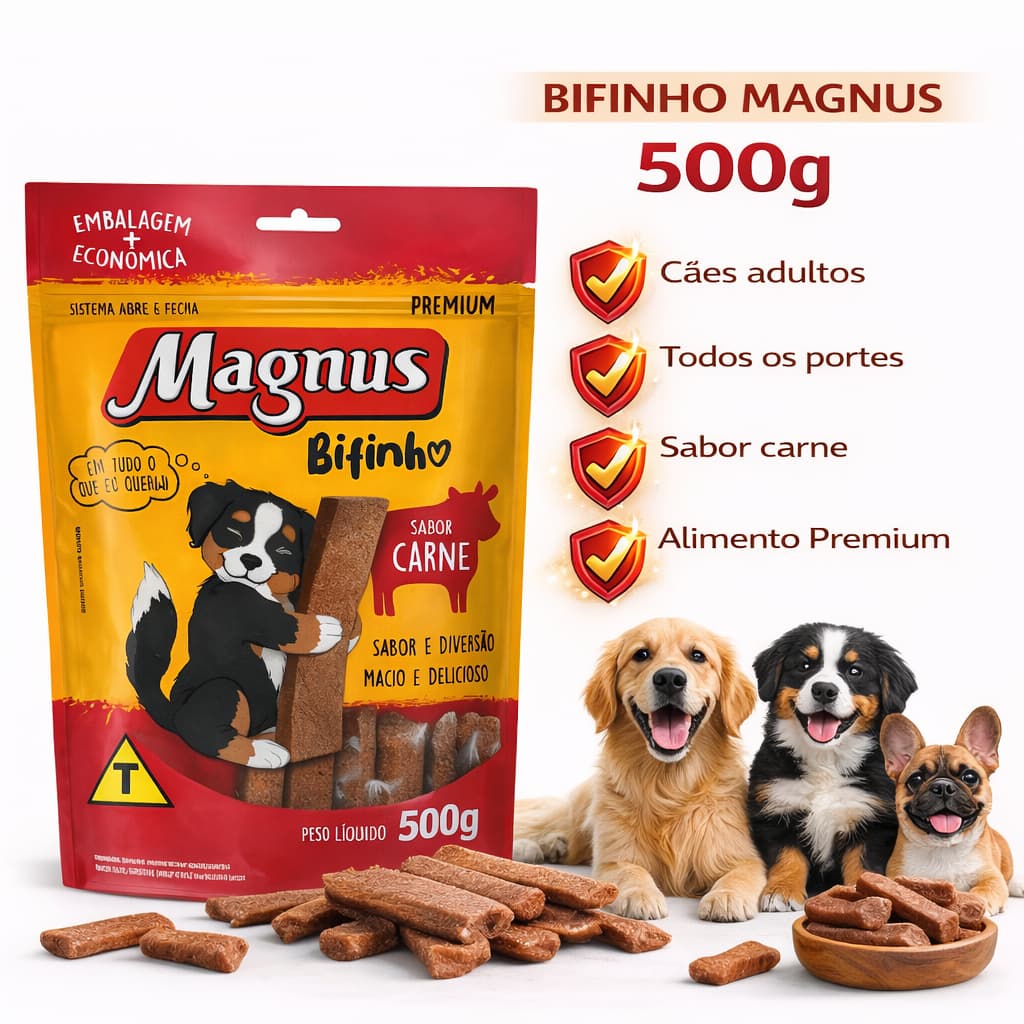 Bifinho Magnus Mastigáveis Para Cães Adulto Sabor Carne 500g