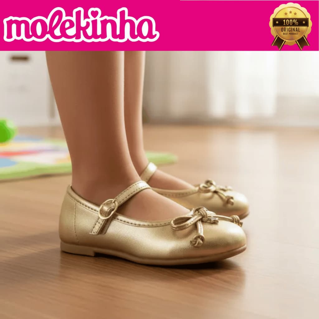 Sapatilha Molekinha Menina Bebê Meninas Bonequinha Sapato Fivela Metalizado Festa Delicada Original