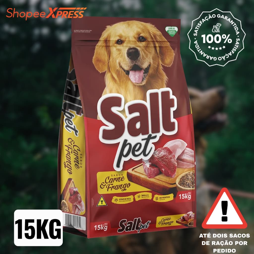 Ração para Cães Adultos Salt Pet 15kg Sabor Carne e Frango Premium (ATE 2UN POR PEDIDO)