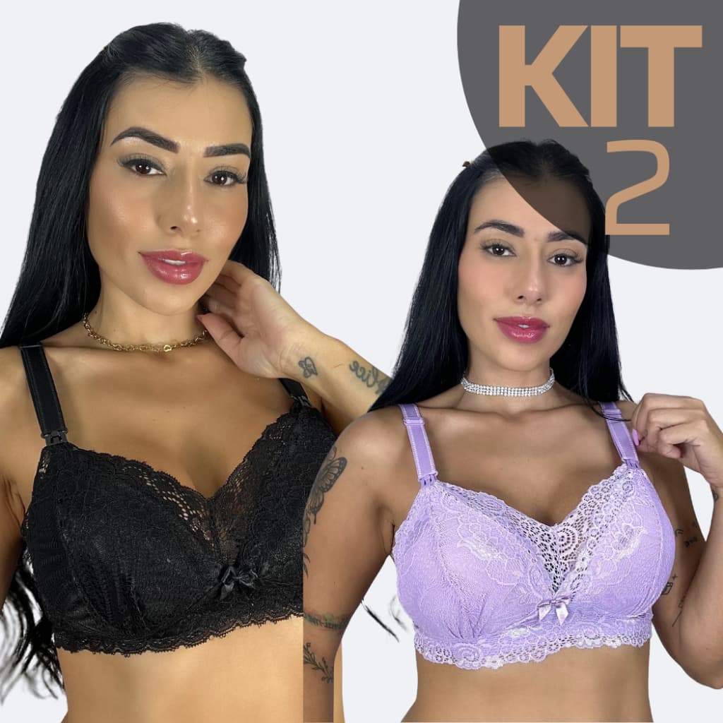 KIT 2 Sutiã Amamentação Com Bojo Soft Reforçado Alça Larga Gestante Pós Parto Easy Click Para Amamentar