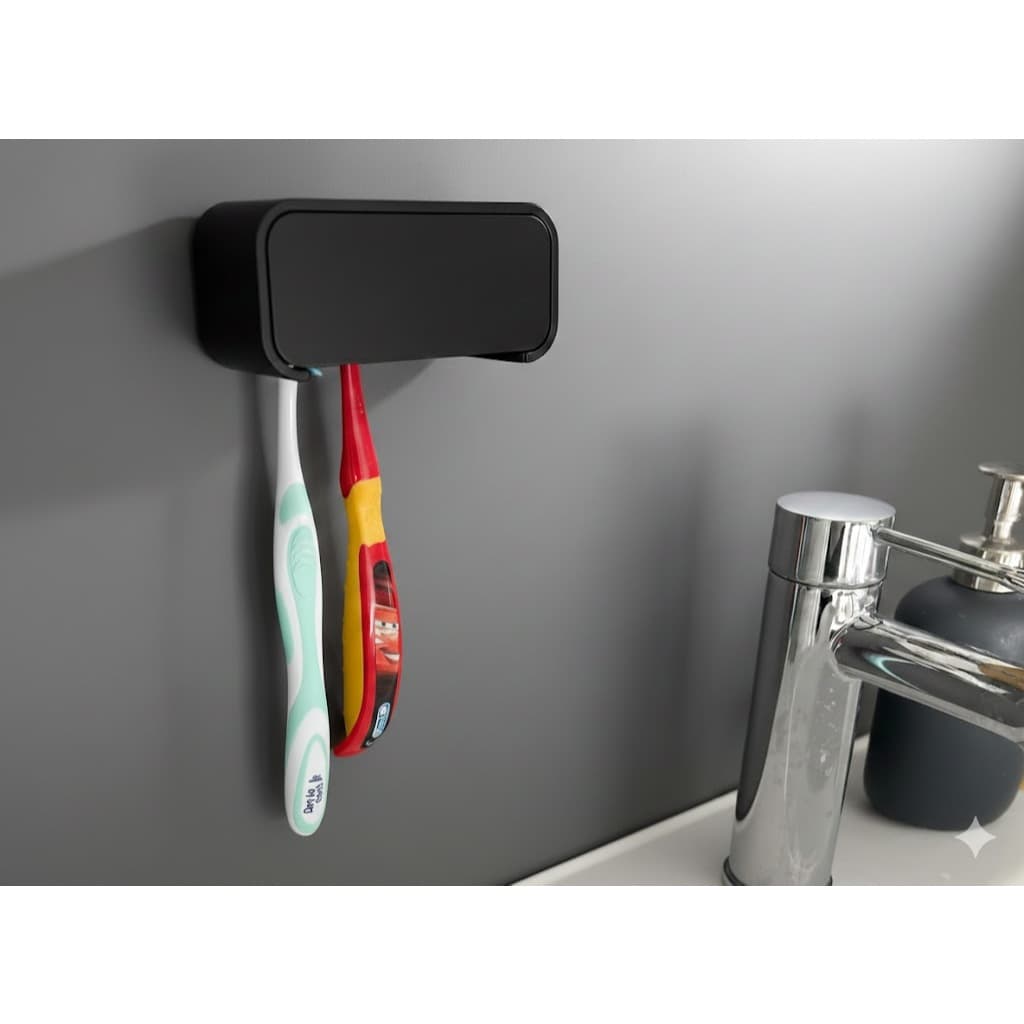 Porta Escovas de Dente Parede – Fixação Sem Furo – Suporte Para 4 Escovas + Fita Dupla Face Forte