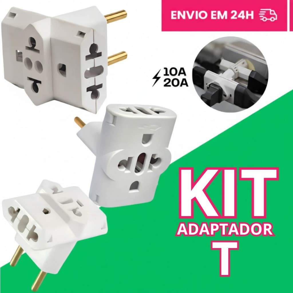 Adaptador  de Tomada Kit 1,3,5 e 10 Benjamin 10A/20A Pino Maciço Adaptador T Resistente