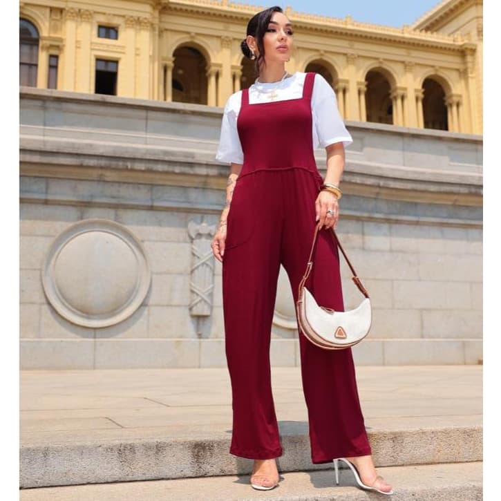 Jardineira Macacão Longo Versátil Moda Feminina