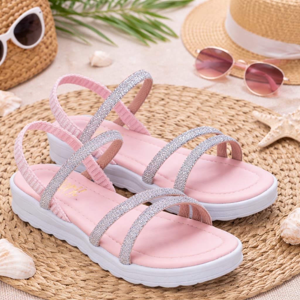 Sandália Rasteira Infantil Menina Tiras com Brilho 20 ao 36 Casual Confortável Volta ás Aulas Lux
