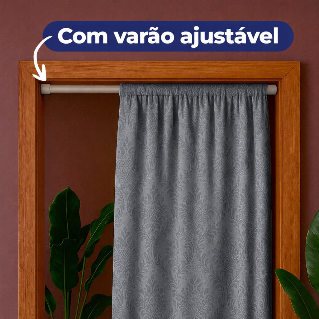 Kit Cortina Jacquard com Varão Ajustável 0,90 x 2,05 Pronta p/ Instalar Sala Quarto